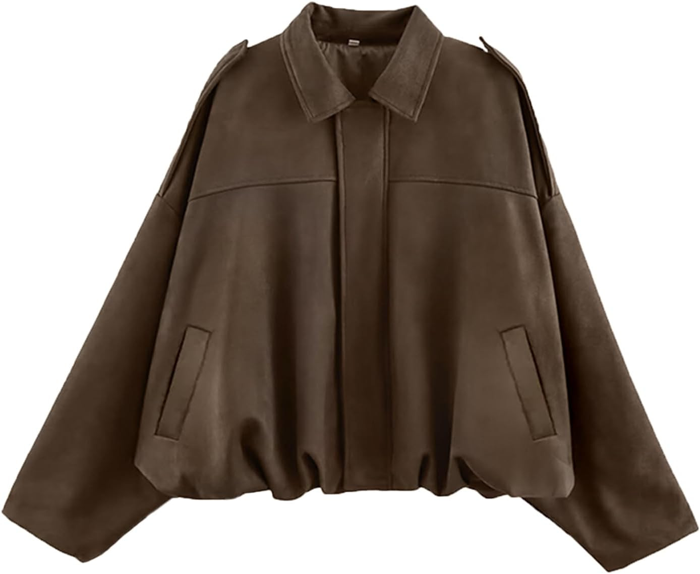 Womens Faux Suede Bomber Jacket Oversized Long Sleeve Cropped Coat | Amazon (US)