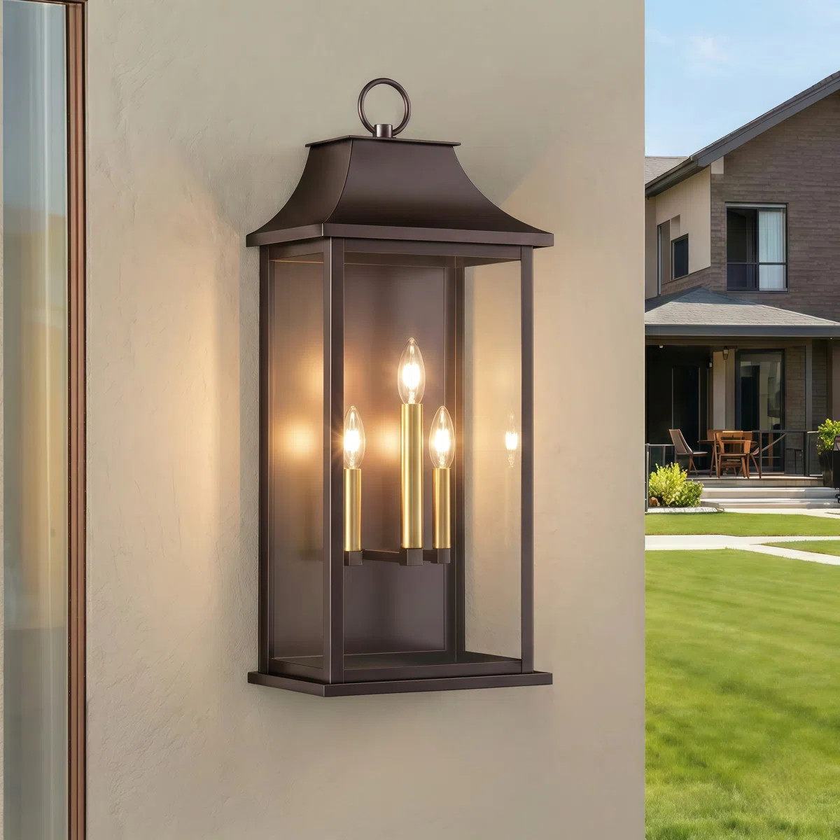 3 - Light 25''H Oil Rubbed Bronze and Gold Iron ETL Outdoor Wall Light with Dusk to Dawn And  Tem... | Wayfair North America
