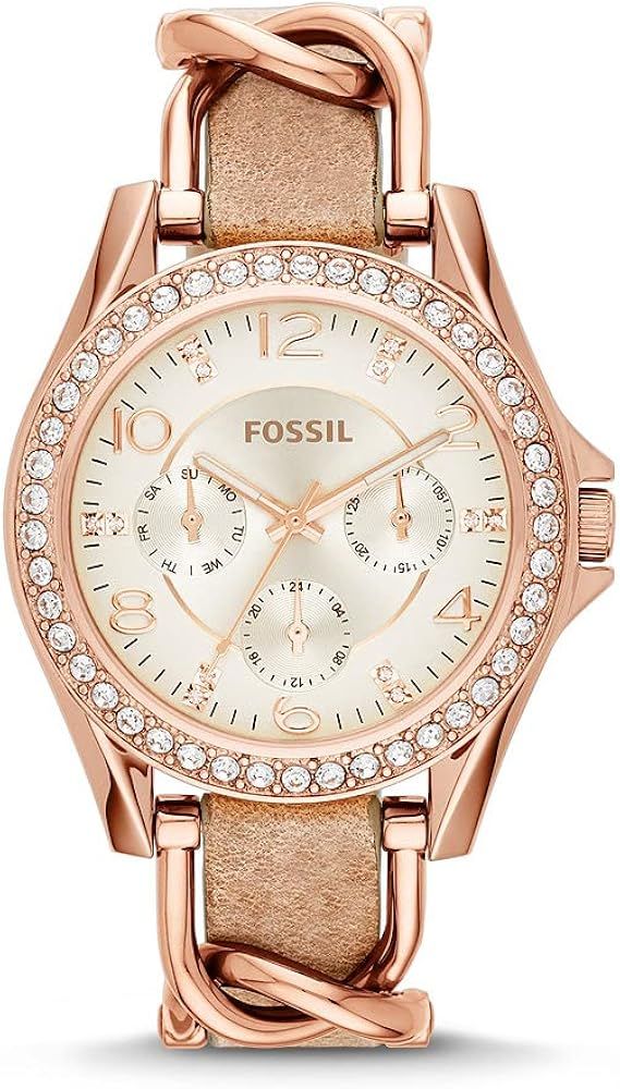 Amazon.com: Fossil Women's Riley Quartz Stainless Steel and Leather Multifunction Watch, Color: R... | Amazon (US)
