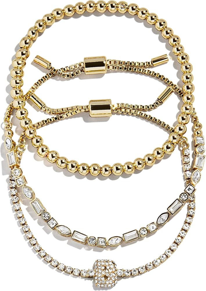 BaubleBar Three Bracelet Gift Set for Women, Gold-Plated Initial Beaded Bracelets, Fashion Jewelr... | Amazon (US)