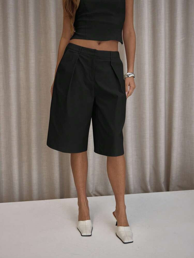 MUSERA Pleated Straight Fit Tailored Longline Shorts Only Classy Sexy Streetwear Night Out Party ... | SHEIN