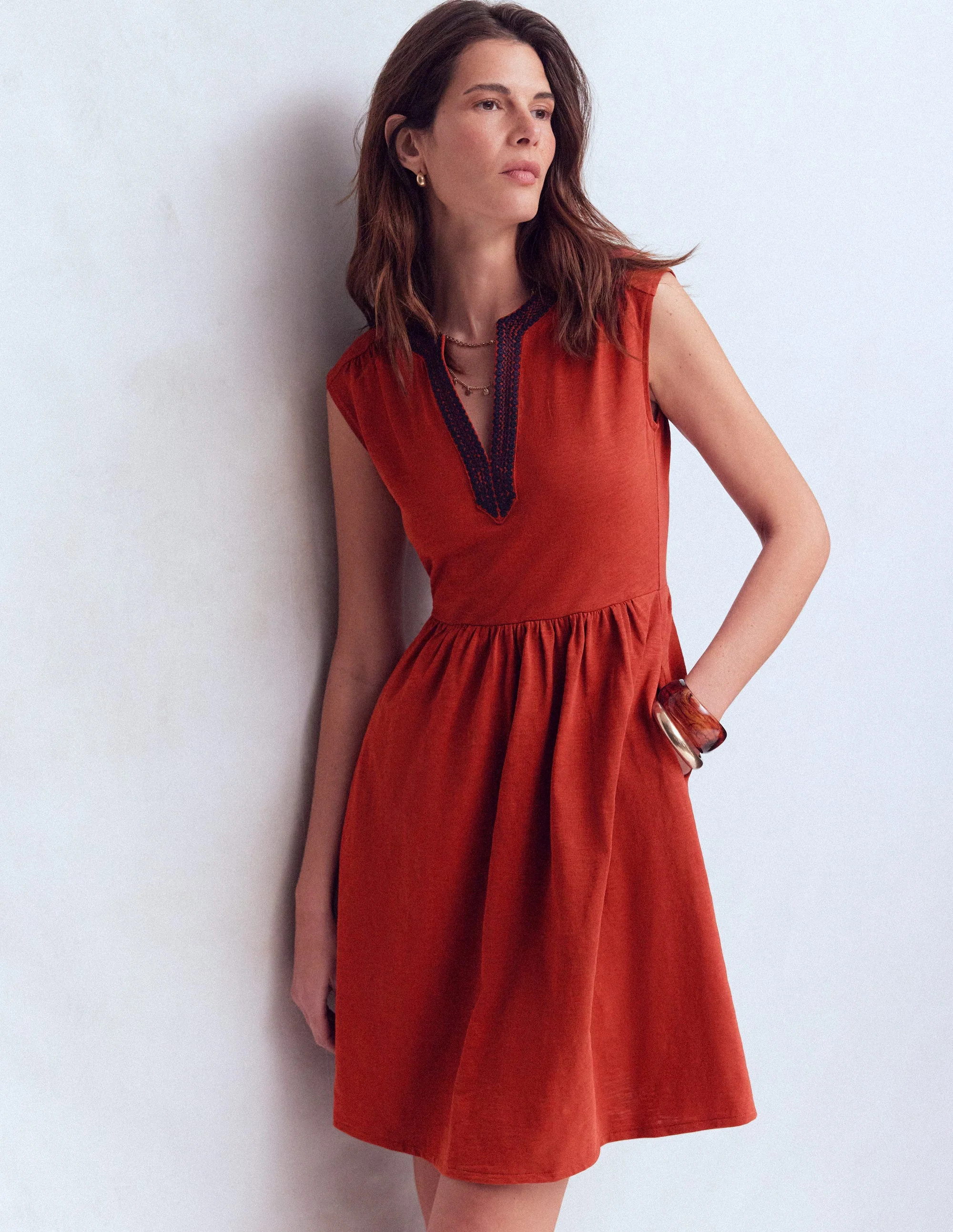 May Embroidered Short Dress-Burnt Orange | Boden (US)