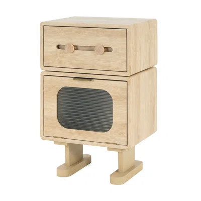 Creative Rotatable Robot Storage End Table with Swivel Top and Frosted Glass Door, Perfect for Modern and Fun Decor | Wayfair North America