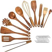 Wooden Utensils For Cooking,11 Pcs Wooden Spoons For Cooking, Teak Wooden Utensils Set, Wood Kitc... | Amazon (US)