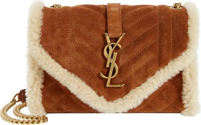 Monogram Suede & Genuine Shearling Shoulder Bag | Nordstrom