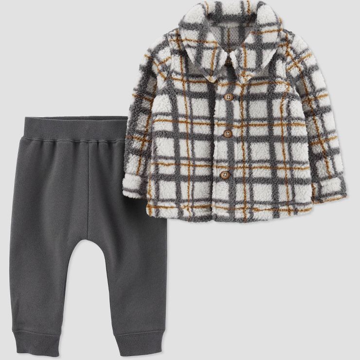 Carter's Just One You® Baby Boys' Plaid Top & Bottom Set - Gray/Brown | Target