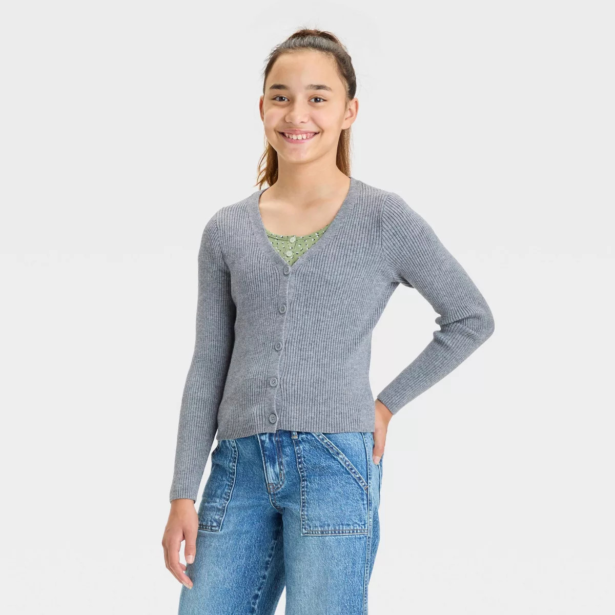 Girls' Ribbed Cardigan Sweater - art class™ | Target
