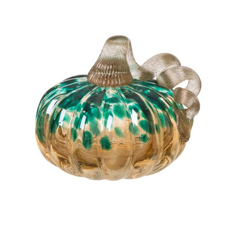 Glitzhome 4.13""H Hand Blown Glass Pumpkin Sculpture for Fall Harvest Decorating, Blue/Gold Glitter | Walmart (US)