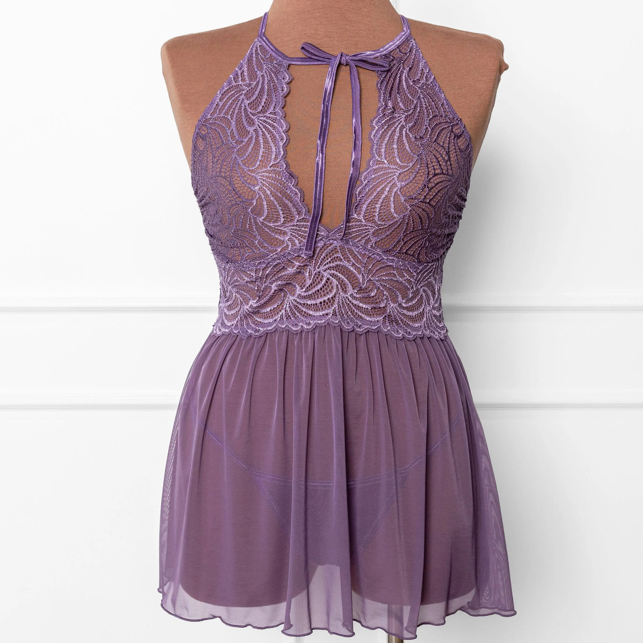 Lace & Mesh Keyhole Babydoll - Lavender Haze | Mentionables