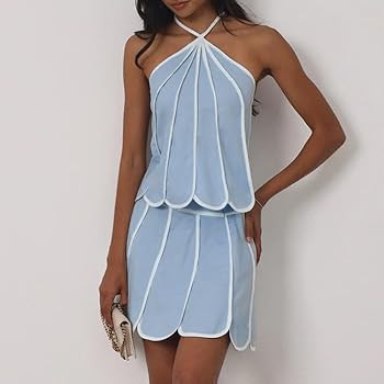 2 Piece Skirt Skirt Sets for Women Sleeveless Halter Neck Crop Top and Mini Skirt Set Casual | Amazon (US)