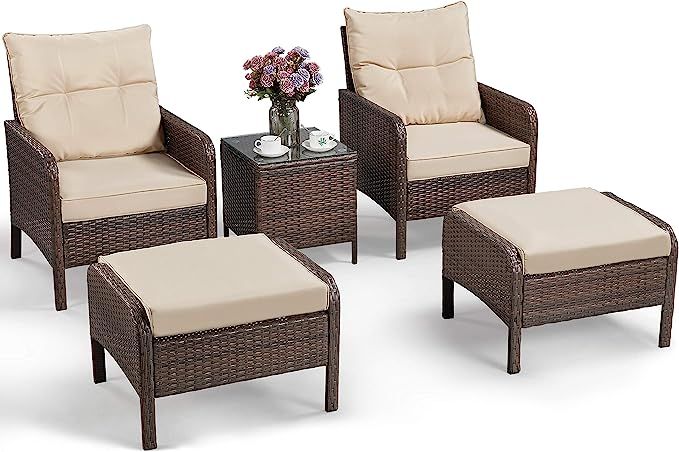 YAHEETECH 5pcs Patio Wicker Furniture Set, Outdoor Conversation Set Cushioned Sofa w/Ottomans and... | Amazon (US)