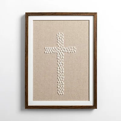 Stucco Cross Wood Framed Wall Plaque, White/Brown, Small | Kirkland's Home | Kirklands