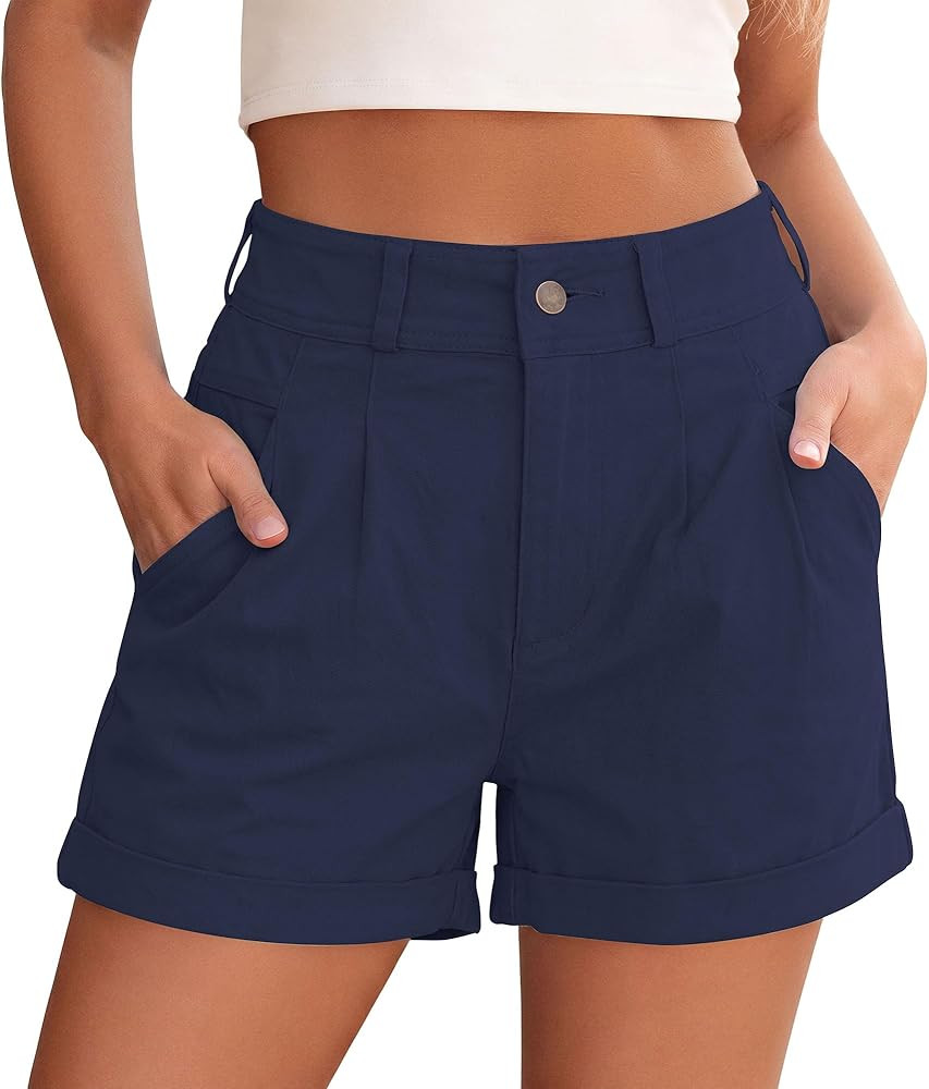 PRETTYGARDEN High Waisted Shorts Women 2026 Summer Business Casual Trousers Pleated Tailored Cuff... | Amazon (US)
