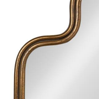 29.12 in. W x 29.12 in. H Metal Wavy Scalloped Arched Distressed Gold Wall Decorative Mirror | The Home Depot