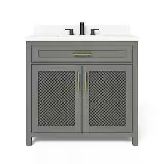 Home Decorators Collection Erinton 36 in. W x 21 in. D Vanity in Antique Grey with Engineered Sto... | The Home Depot