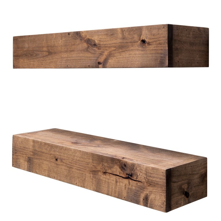 Drakestone Designs Farmhouse Floating Shelf, 24 inch - Walnut Finish (Set of 2) | Walmart (US)