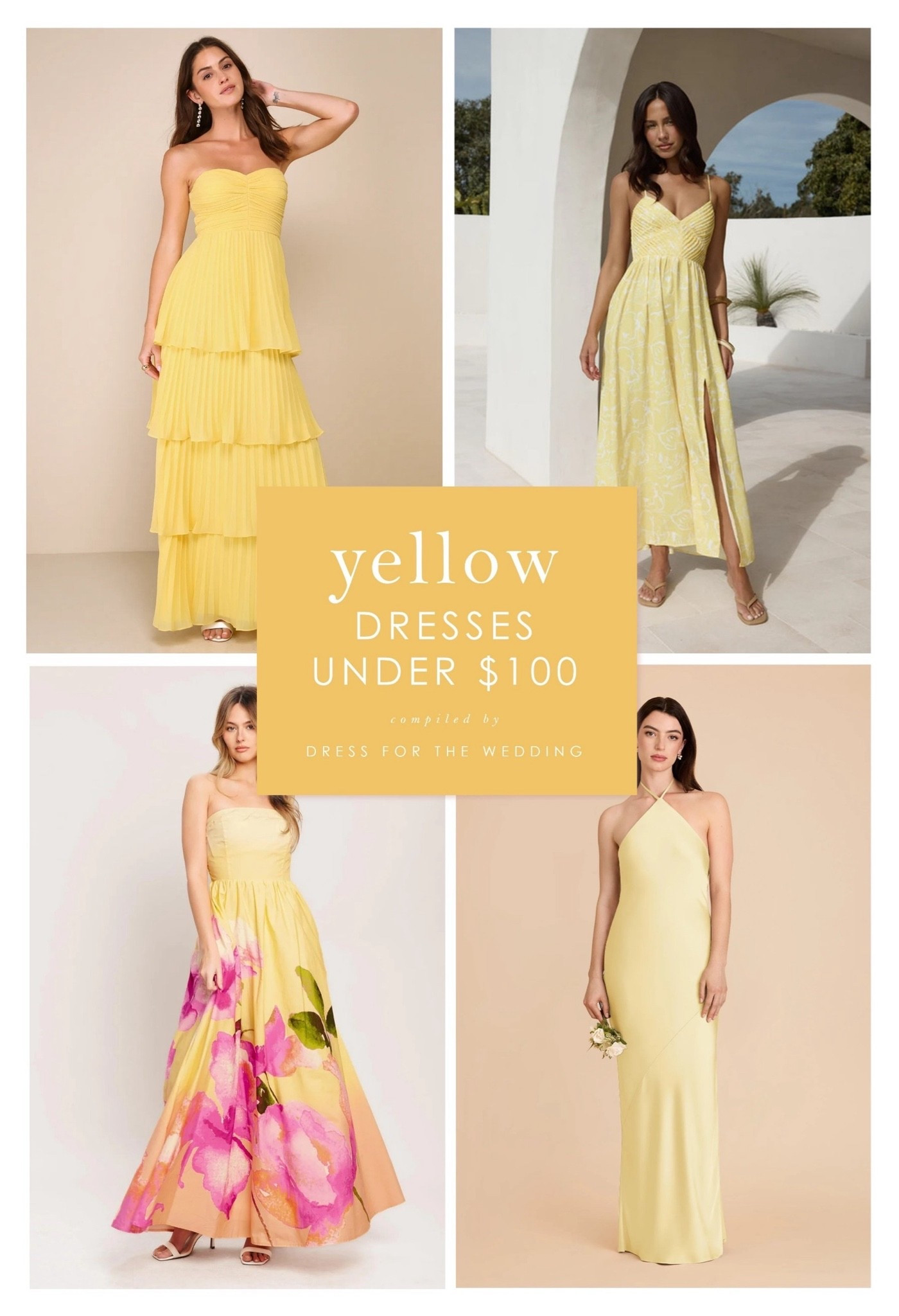Yellow dresses under $100. Affordable yellow dresses for weddings. Perfect summer wedding guest dresses, bridesmaid dresses and styles for rehearsal dinner guests. Follow Dress for the Wedding for cute dresses, sale alerts, wedding style and decor! Visit us at dressforthewedding.com for more!

#LTKootd #LTKgrwm #LTKWedding