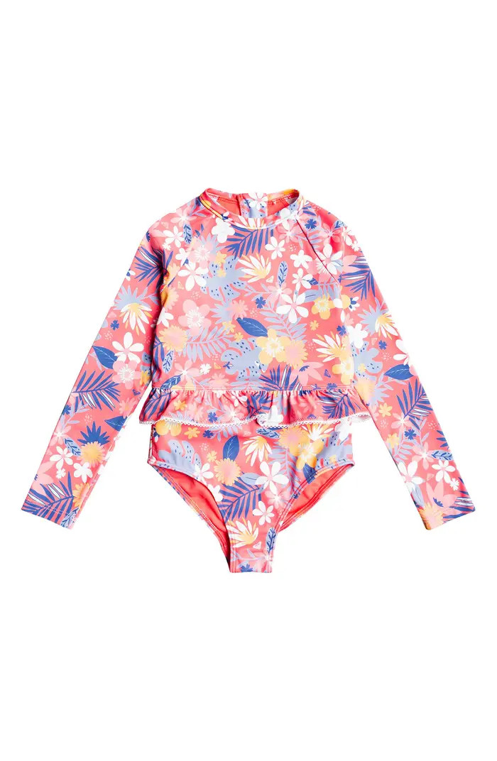 Roxy Kids' Hibiscus Party Long Sleeve One-Piece Swimsuit | Nordstrom | Nordstrom