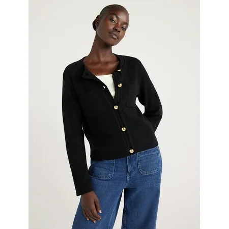 Free Assembly Women’s Long Sleeve Cardigan Sweater with Chest Pockets Midweight Sizes XS-XXL | Walmart (US)