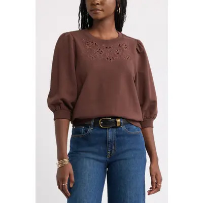 Treasure & Bond Cutwork Eyelet Sweatshirt in Ivory Egret at Nordstrom, Size X-Large | Nordstrom