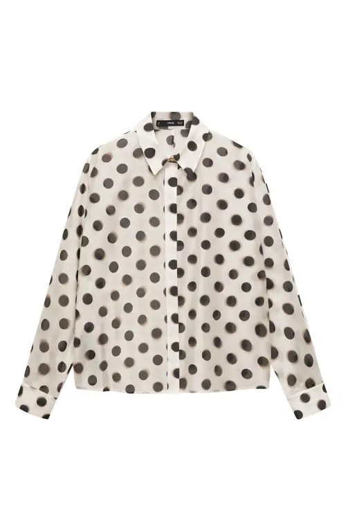 MANGO Mansura Polka Dot Relaxed Fit Button-Up Shirt in Ecru at Nordstrom, Size 6 | Nordstrom