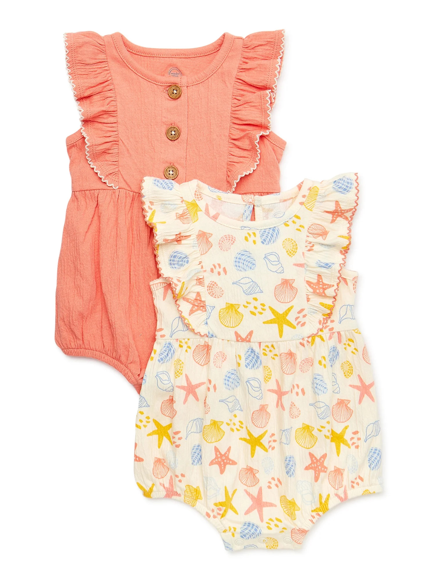 Wonder Nation Baby Girl Ruffled Romper, 2-Pack, Sizes 0M-24M | Walmart (US)