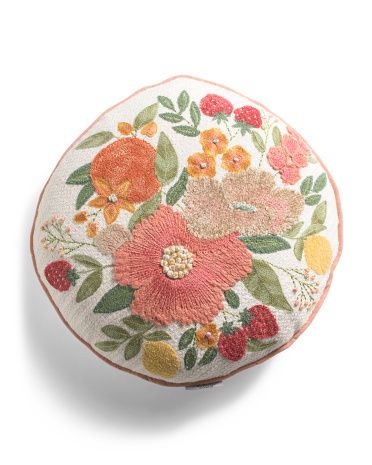 16in Floral And Fruit Round Pillow | TJ Maxx