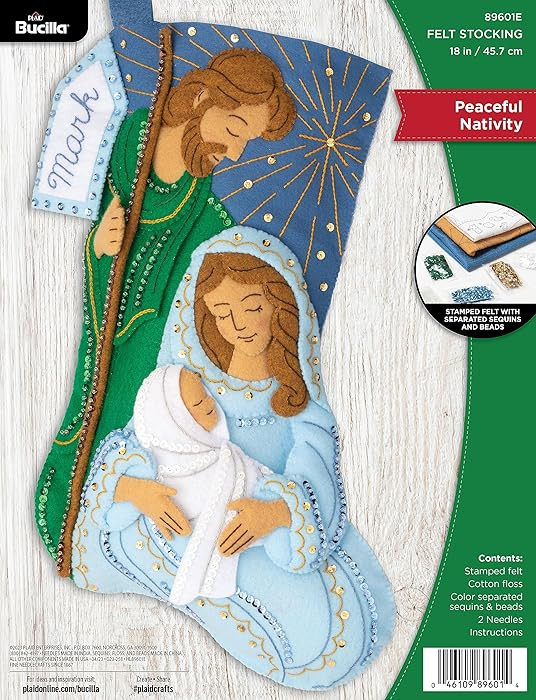 Bucilla Felt Applique 18" Stocking Making Kit, Peaceful Nativity, Perfect for Holiday DIY Arts an... | Amazon (US)
