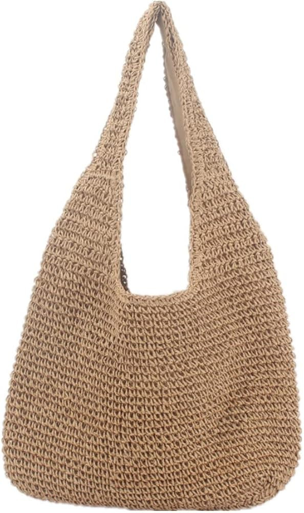 Straw Shoulder Bag for Women Bucket Tote Summer Beach Woven Handmade Weaving Handbag | Amazon (US)