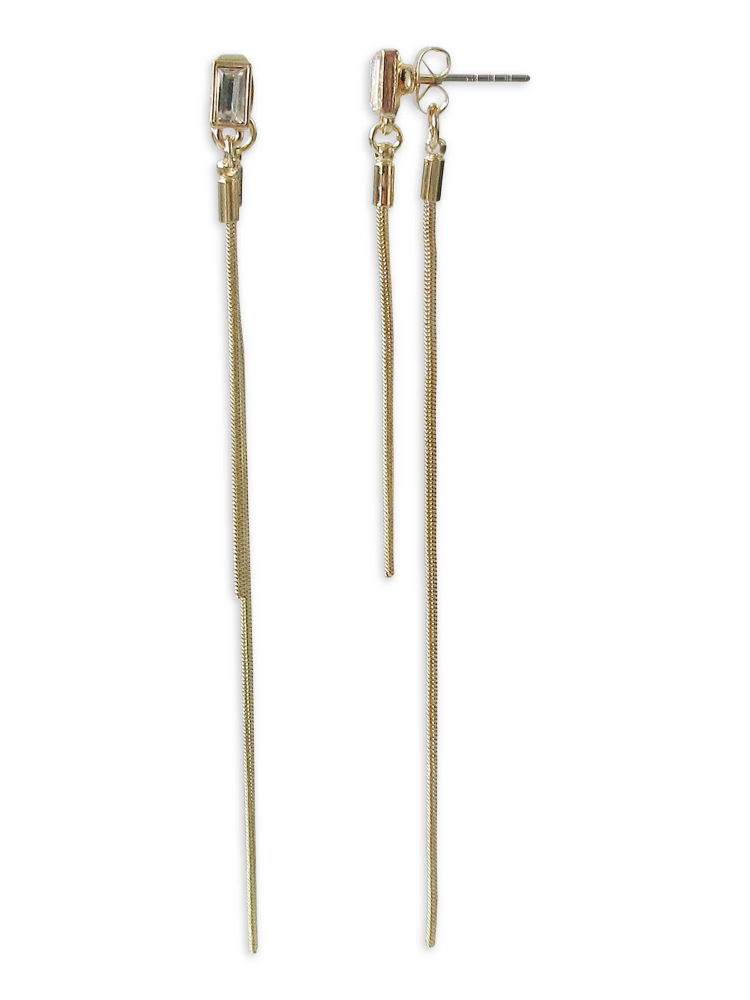 Time and Tru Women's Gold Tone Baguette Faux Crystal Jacket Drop Earrings | Walmart (US)
