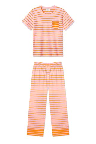 Pima Darby Pants Set in Pomelo Stripe | LAKE Pajamas