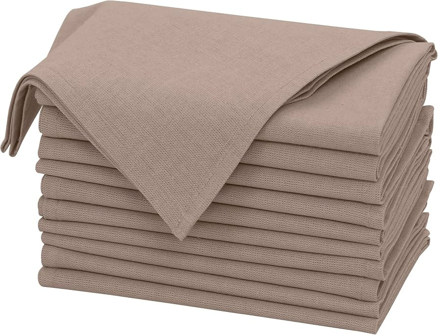 Ruvanti Linen Napkins Set of 12, Linen Cotton Blend 18\u201dx18\u201d - Light Taupe | Amazon (US)