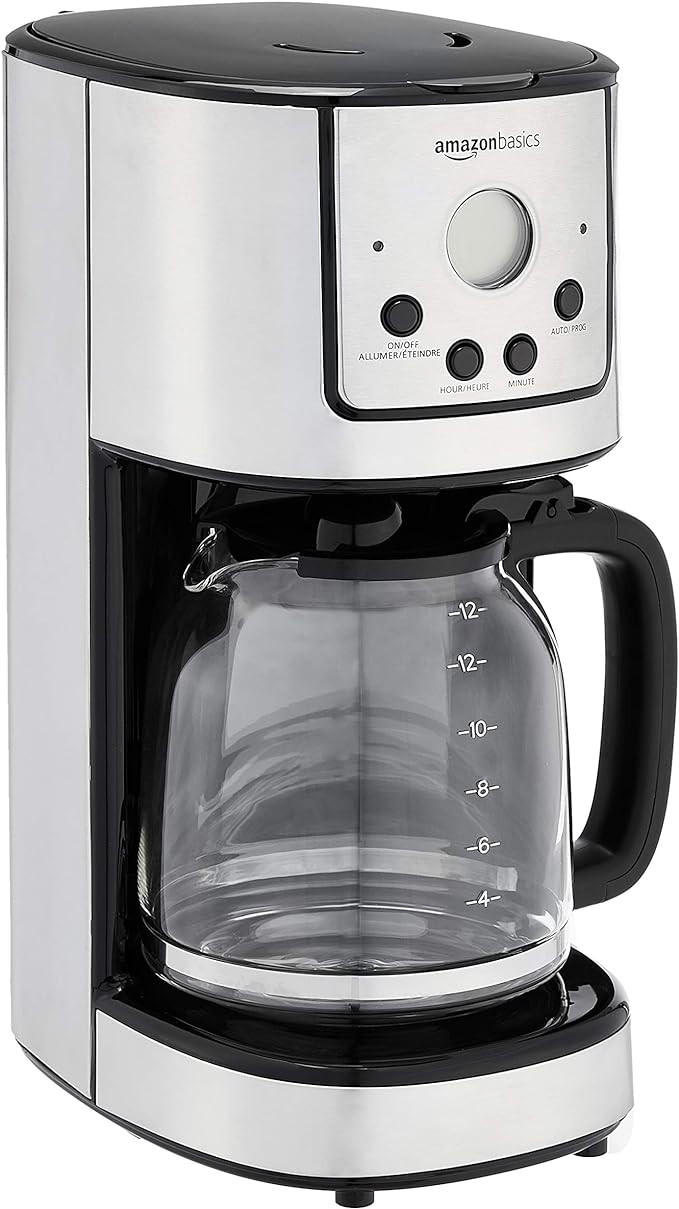 Amazon Basics Programmable Coffeemaker with Carafe and Reusable Filter, Stainless Steel, 12 Cups,... | Amazon (US)