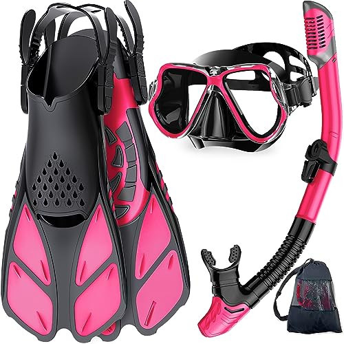 Zenoplige Mask Fins Snorkel Set, Snorkeling Gear for Adults, Panoramic View Snorkel Mask Anti-Fog, Adjustable Dive Flippers, Dry Top Snorkel and Travel Bag, Scuba Gear for Swimming Snorkeling Diving | Amazon (US)