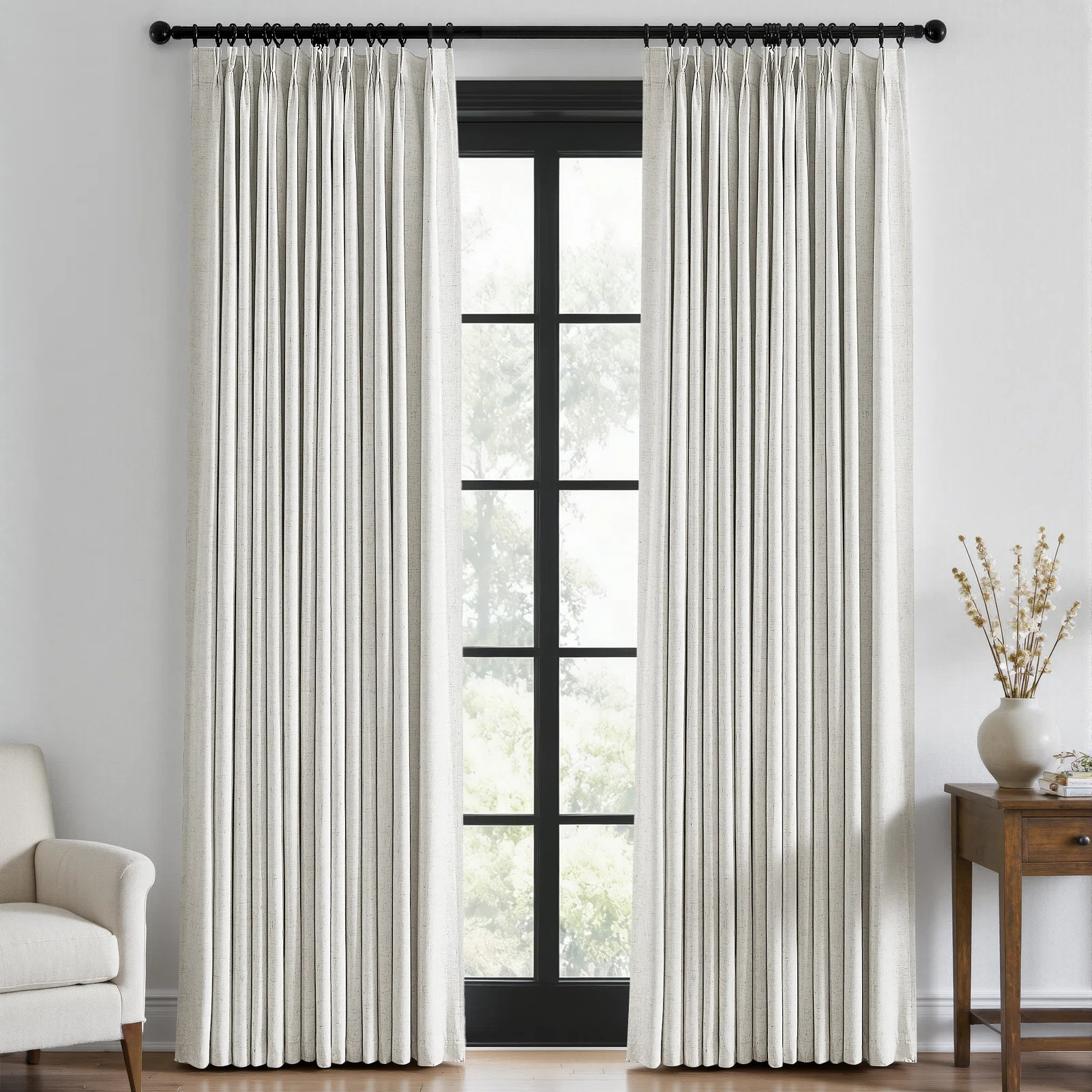 100%Full Blackout Linen Curtains,Pinch Pleated Curtains,Lined Drapes Set of 2(With Hooks and Ring... | Wayfair North America