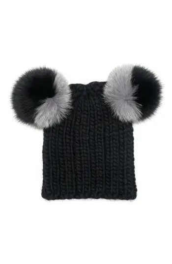 Women's Eugenia Kim Mimi Beanie With Genuine Fox Fur Pompoms - Black | Nordstrom