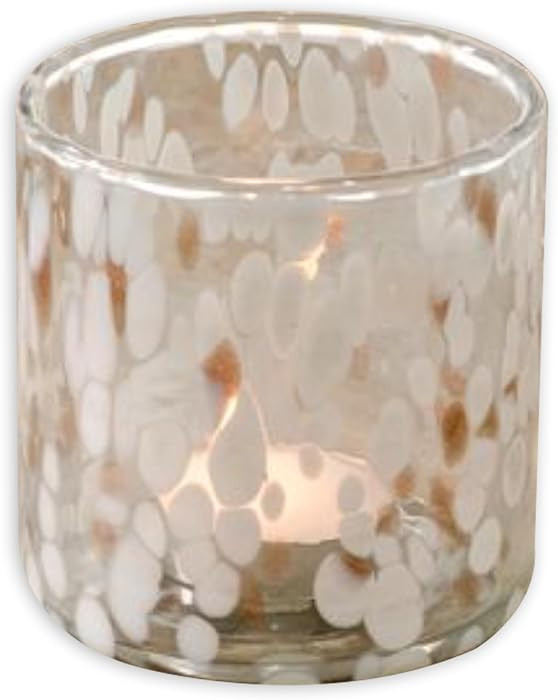 PD Home & Garden Tealight Jar for Votives Candles Small Floral Arrangements 3 Inch Modern Accent for Home or Wedding Container Candle Holder Warm Brown Soft White Speckled Design | Amazon (US)