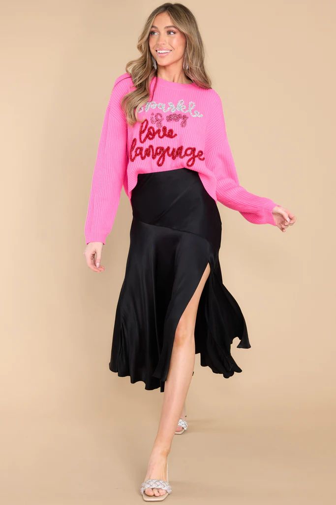Sparkle Is My Love Language Neon Pink Sweater | Red Dress 
