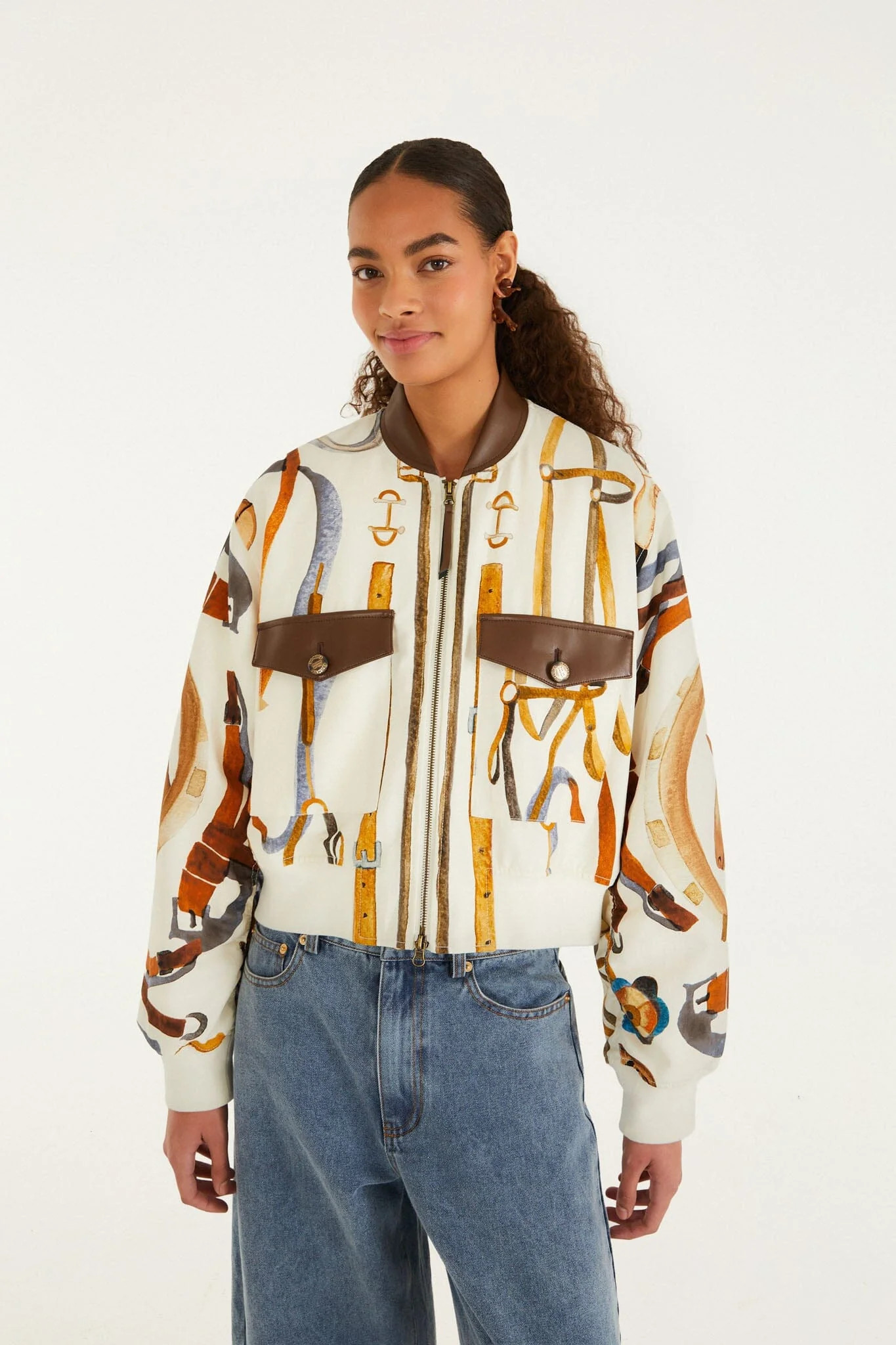 Off-White Equestrian Scarf Pockets Bomber Jacket | FARM Rio | FarmRio (US)