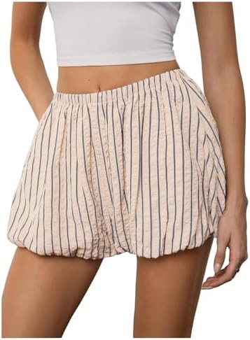 SOLY HUX Women's Y2k Striped Bubble Shorts Elastic Low Rise Puffy Balloon Summer Mini Shorts | Amazon (US)