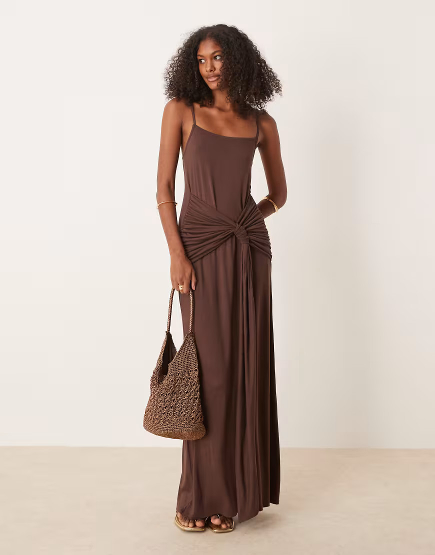 ASOS DESIGN twist detail cami maxi dress in chocolate-Brown | ASOS (Global)