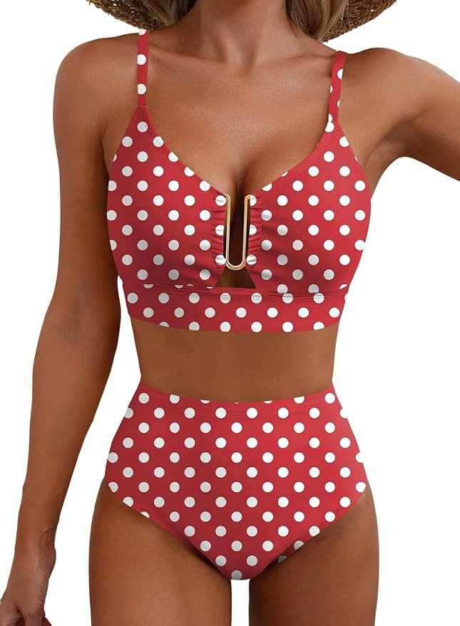 Herseas Womens 2 Piece High Waisted U Wire Bikini Set Floral Print Swimsuit Crisscross Back Bathi... | Amazon (US)