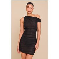 Black Double Layer Mesh Ruched Mini Dress | PrettyLittleThing US