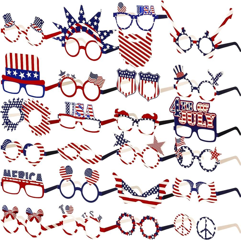 24 Pack American Flag Glasses Patriotic Party Eyeglasses Fancy US Flag Sunglasses American Flag E... | Amazon (US)