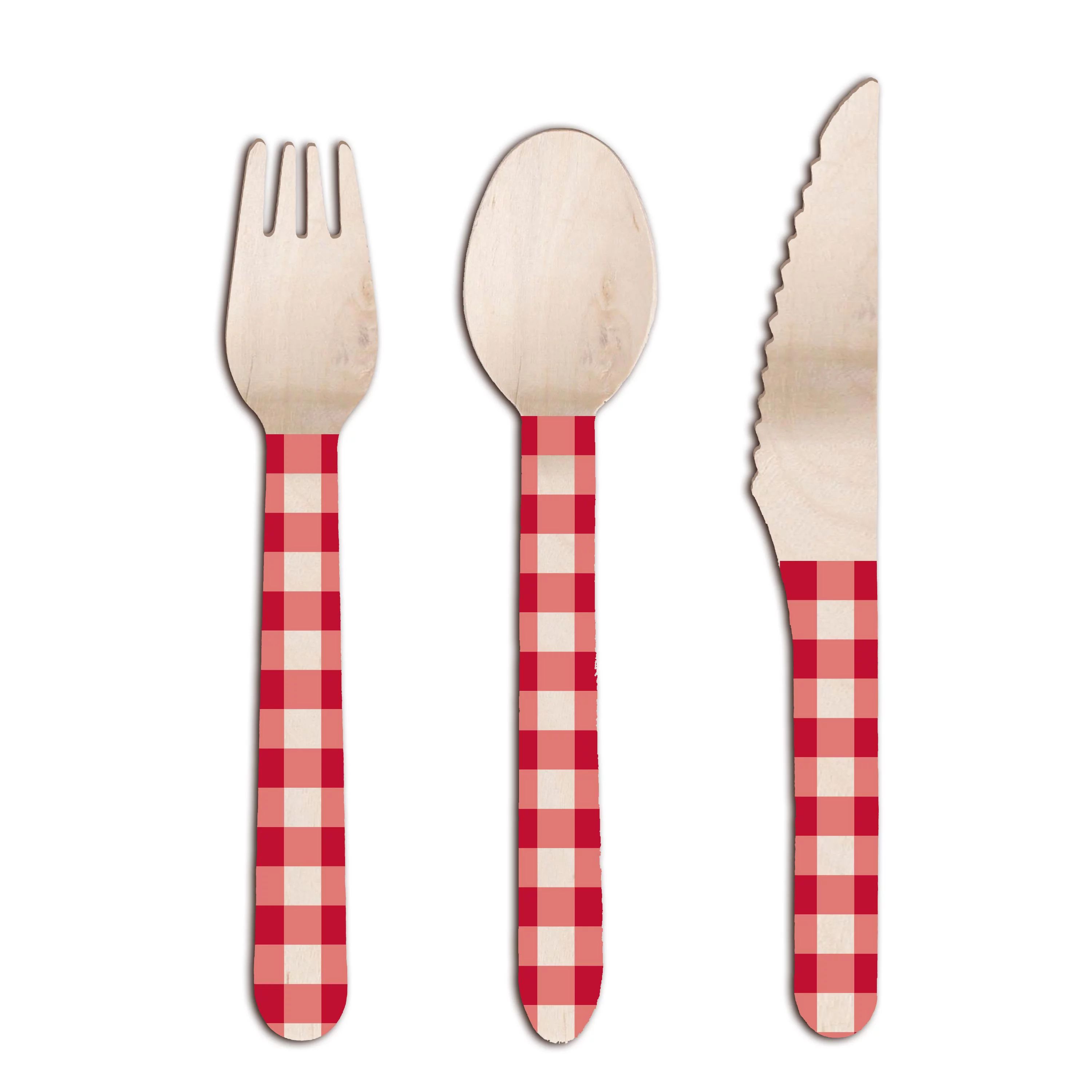 Way to Celebrate Red and White Gingham Wooden Assorted Cutlery, Party Supplies, All Occasion, 24 ... | Walmart (US)
