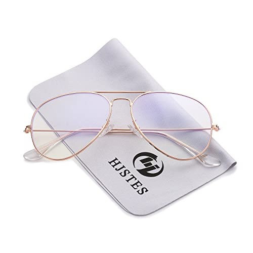 HJSTES Clear Lens Aviator Glasses Blue Light for Women Men Classic Pilot Frame Non-prescription Eyeglasses(Rose Gold) | Amazon (US)