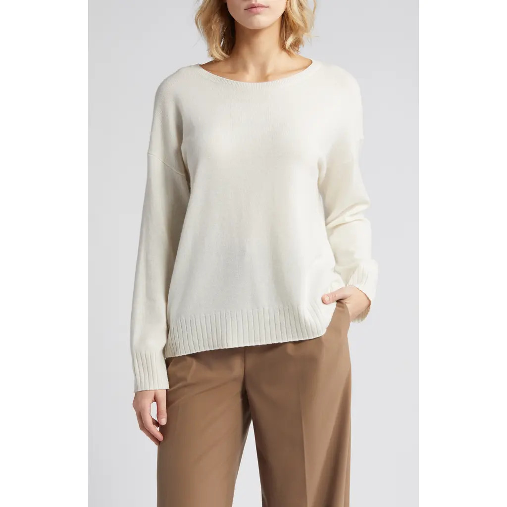 Nili Lotan Cashmere Boyfriend Sweater in Ivory at Nordstrom, Size X-Small | Nordstrom