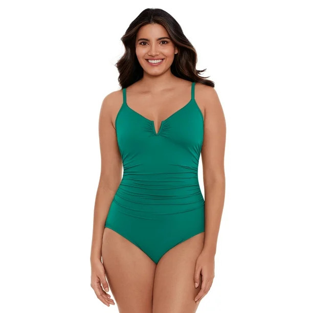 Time and Tru Women's and Women’s Plus Size V Wire Front One Piece Swimsuit | Walmart (US)
