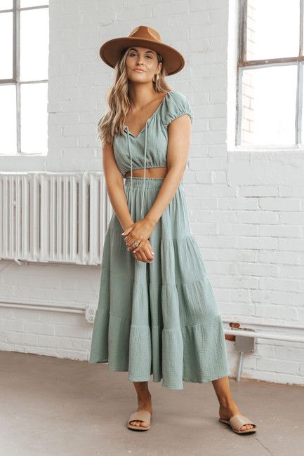 Dusty Mint Tiered Maxi Skirt | Magnolia Boutique