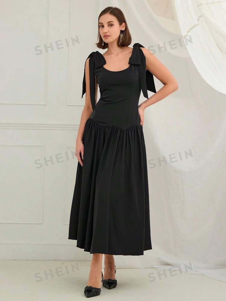 Enchnt Women's Elegant Solid Color Belted Sleeveless Dress,Christmas Dress, Sexy Dress, New Years... | SHEIN